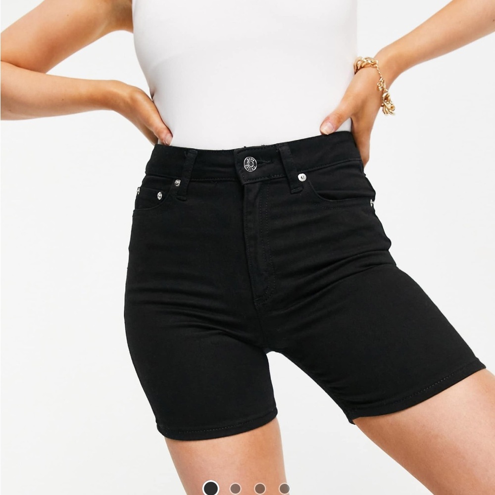 ASOS DESIGN Petite high rise 'skinny' stretch denim black shorts